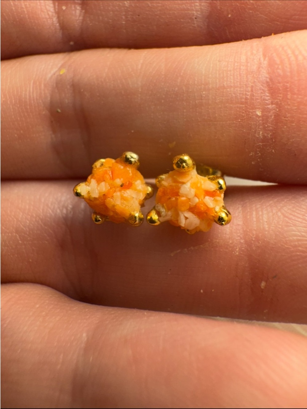 Handmade Hawaii solid 14k gold genuine coral stud earrings